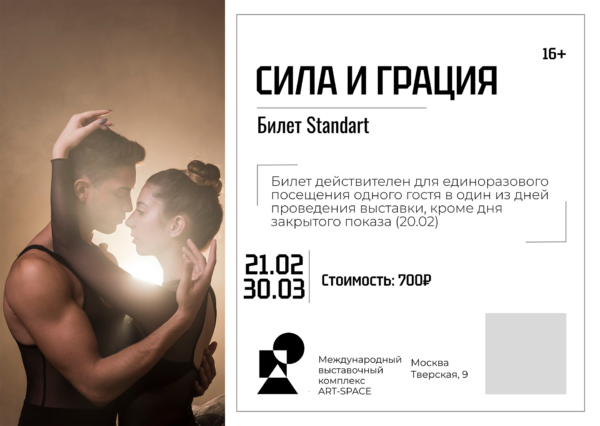 Билет “Standart” на выставку ART Space СИЛА И ГРАЦИЯ 2025 (действителен с 21.02.2025 по 30.03.2025)